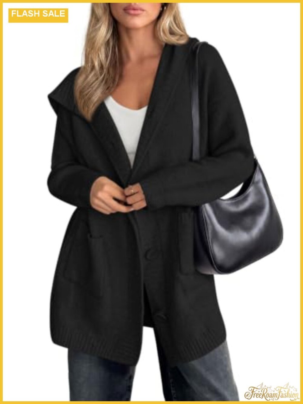 Hooded Button Up Oversized Cardigan Chunky Knit Sweater with Pockets